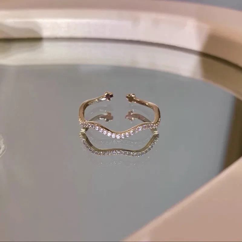 Women's Luxury Niche Design Sensibility Unique H-Shape Zirconia Ring Adjustable Finger Size For Fashion Lovers