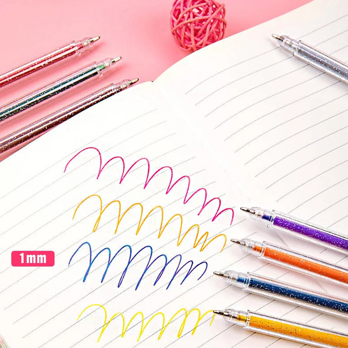 12pcs Glitter Gel Pen Set with 12 color ink refill suitable for children adult coloring, journaling, art drawing, book doo