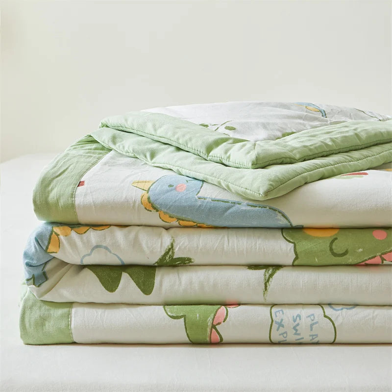 100% Cotton Inside and Outside Summer Quilt Lightweight Ultra Soft Thin Quilt Air Conditioning Quilts Pure Cotton Blanket Ins