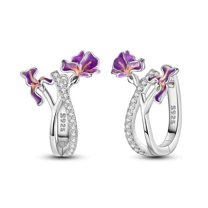 100% 925 Sterling Silver Colorful Butterfly Bee Ladybug Rainbow Flower Earrings For Women Fashion Birthday Party Jewelry Gifts
