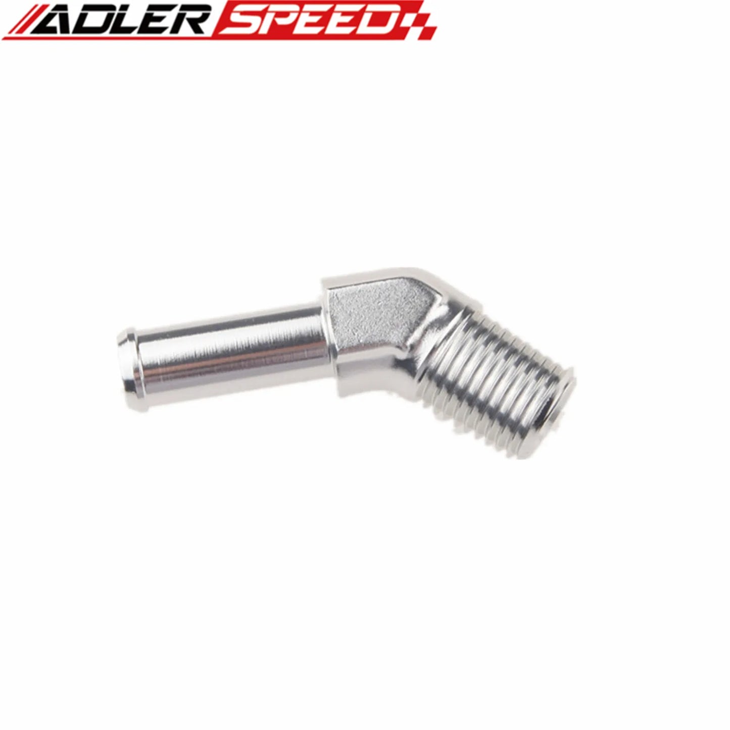 (1/8" NPT To 1/4") (1/4" NPT To 3/8" )(1/8" NPT To 3/16")  Hose Barb 45 Deg Fitting Adapter Aluminum