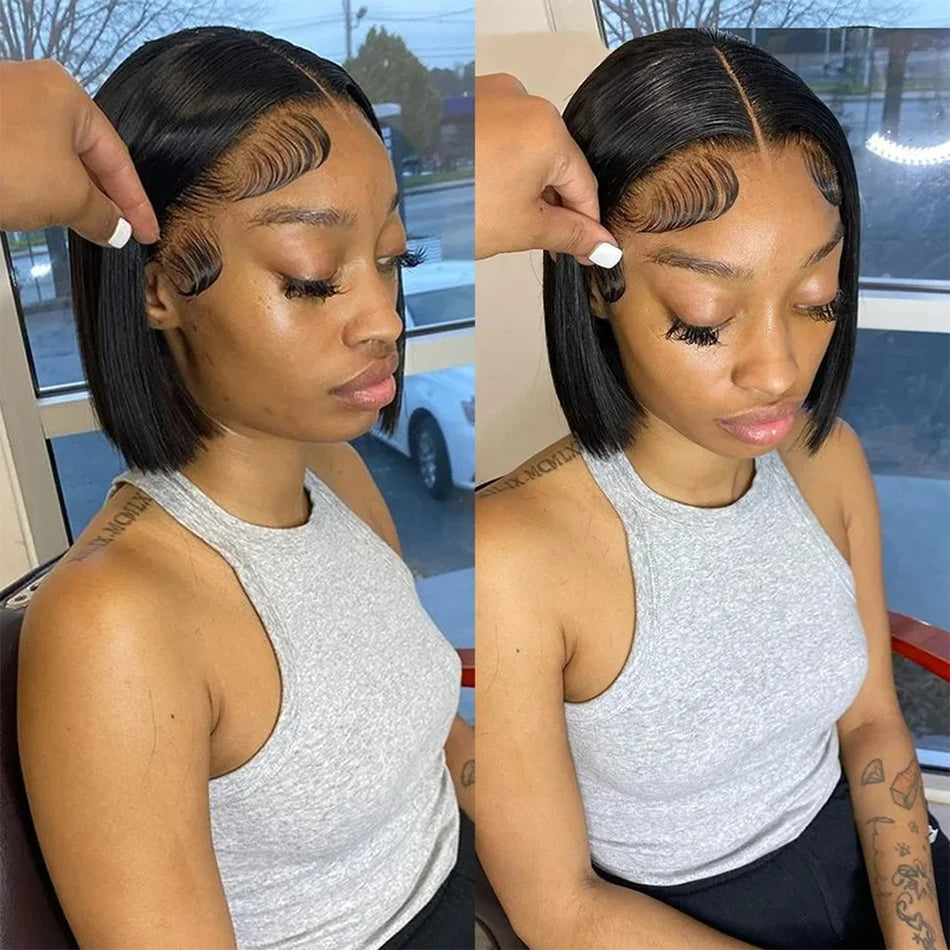 13x4 Bone Straight Bob Wig 4x4 Transparent Lace Front Wigs For Women Short Bob Wig Lace Frontal Wig 100% Human Hair 12 14 Inch