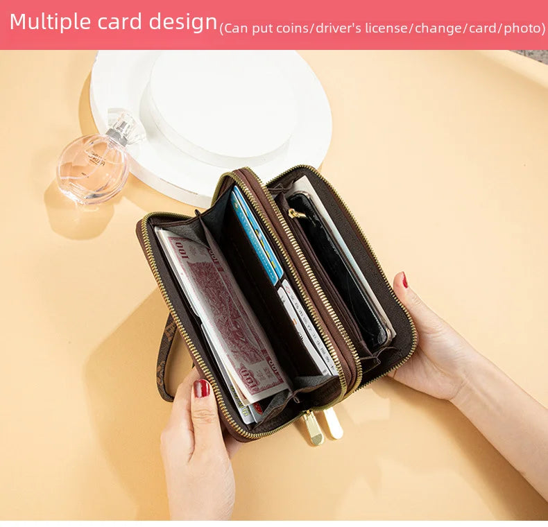 Women's Long Wallet 2022 New European American Fashion Printed Large Capacity Double Zip Handbag Old Flower Mobile Phone Bag