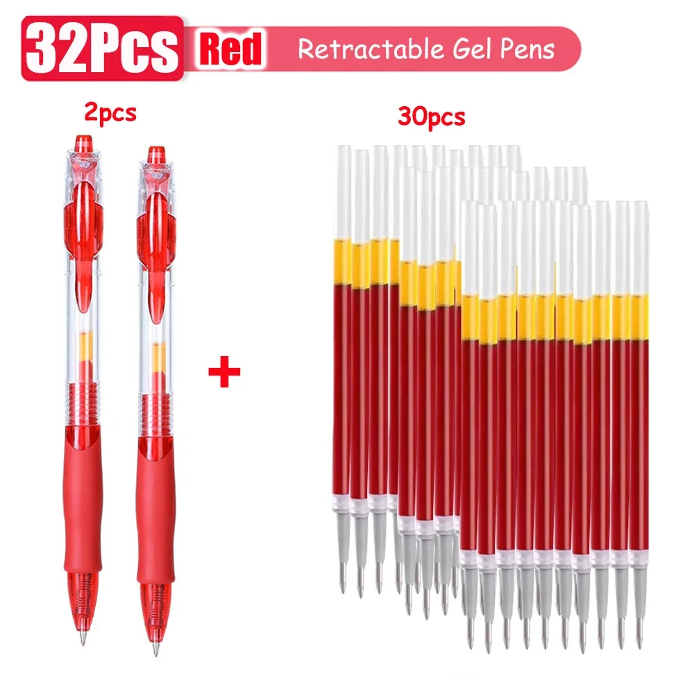 1-63Pc Retractable Gel Pens Set Black/red/blue Ink Ballpoint for Writing 0.5mm Refills Office Accessory School Supply Stationery