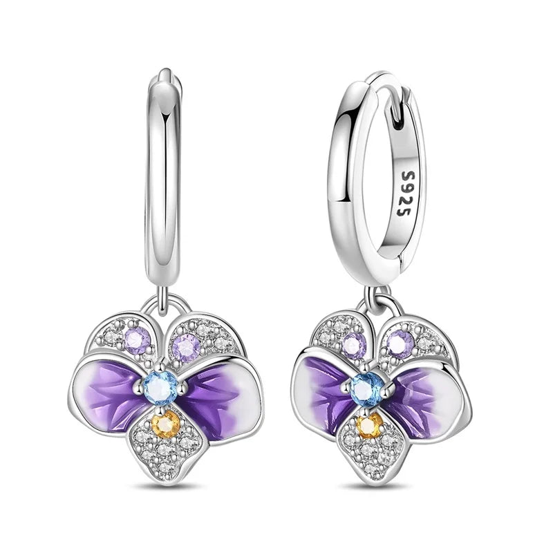 100% 925 Sterling Silver Colorful Butterfly Bee Ladybug Rainbow Flower Earrings For Women Fashion Birthday Party Jewelry Gifts