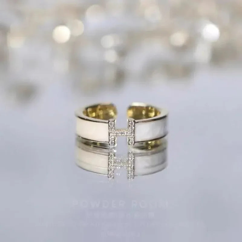 Women's Luxury Niche Design Sensibility Unique H-Shape Zirconia Ring Adjustable Finger Size For Fashion Lovers