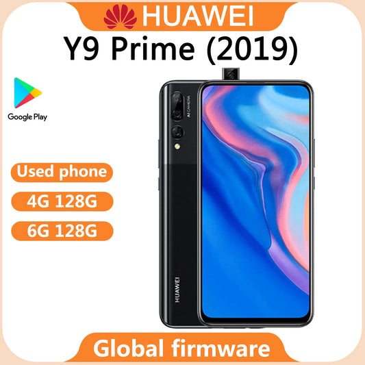 Y9 Prime 2019 smartphone 6.59" FHD+ Display, 4000mAh Battery, 16MP Triple Camera, 128GB ROM, Used phone
