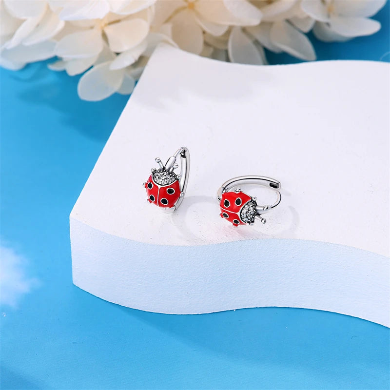 100% 925 Sterling Silver Colorful Butterfly Bee Ladybug Rainbow Flower Earrings For Women Fashion Birthday Party Jewelry Gifts