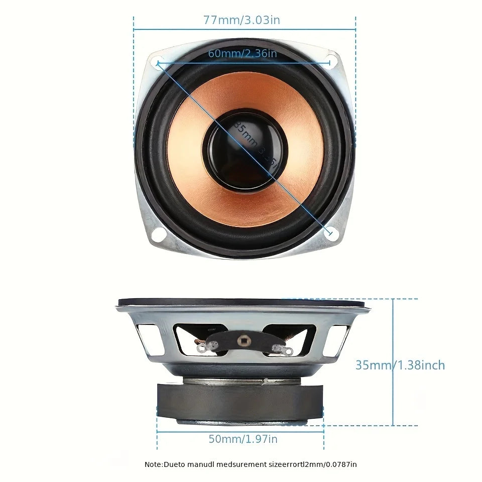 2 Pcs/lot 3 Inch Subwoofer Speaker Square 4 Ohm 10W 50 Core Magnetic Bronze Basin Midrange Woofer DIY Bluetooth Bass Loudspeaker
