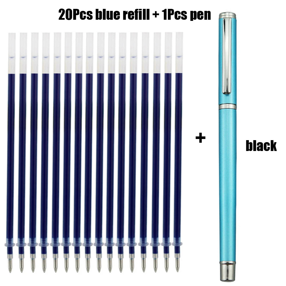1+20Pcs Metal Gel Ink Sign Pen Rotating 0.5MM Black Switzerland Refill Business Signing School Office Stationery Ballpen