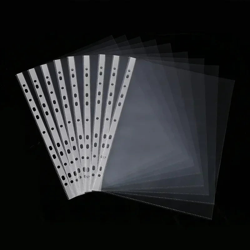 100pcs 11 Holes Thickening Transparent Plastic Punched File Folders A4 Document Sleeves Protector Office Supplies