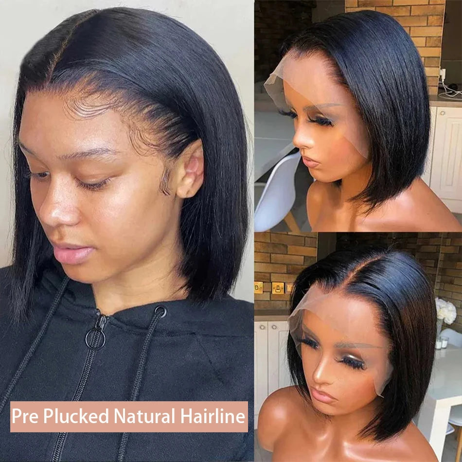13x4 Bone Straight Bob Wig 4x4 Transparent Lace Front Wigs For Women Short Bob Wig Lace Frontal Wig 100% Human Hair 12 14 Inch