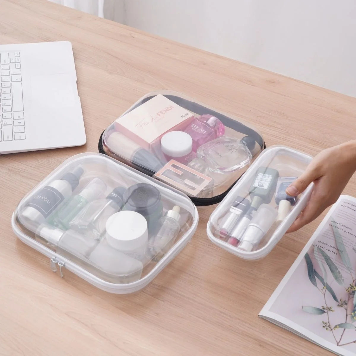 1pc Home Medicine Organize Box Transparent Cosmetic Bag Travel Case Bag Toy Organize Box Double Zipper Waterproof Plastic Pouch