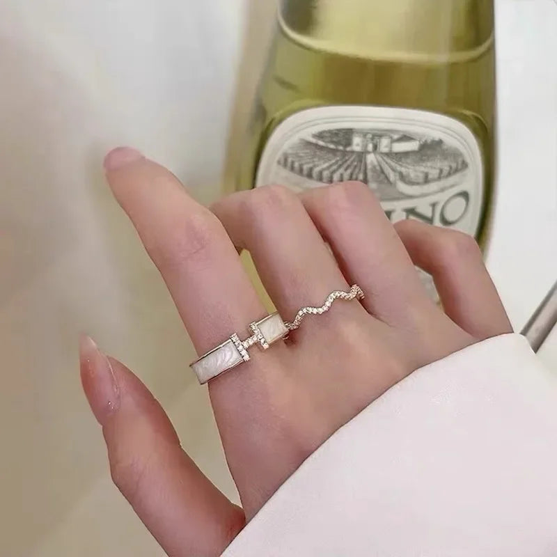 Women's Luxury Niche Design Sensibility Unique H-Shape Zirconia Ring Adjustable Finger Size For Fashion Lovers