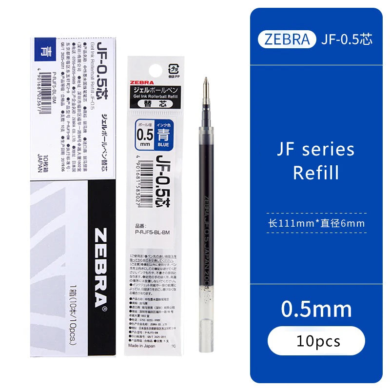 10pcs Japan ZEBRA Zebra Pen Refill JF-0.3/0.38/0.4/0.5/0.7mm JJ15 Press Neutral Pen Refill Black Blue Red School Stationery