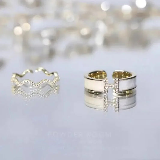 Women's Luxury Niche Design Sensibility Unique H-Shape Zirconia Ring Adjustable Finger Size For Fashion Lovers