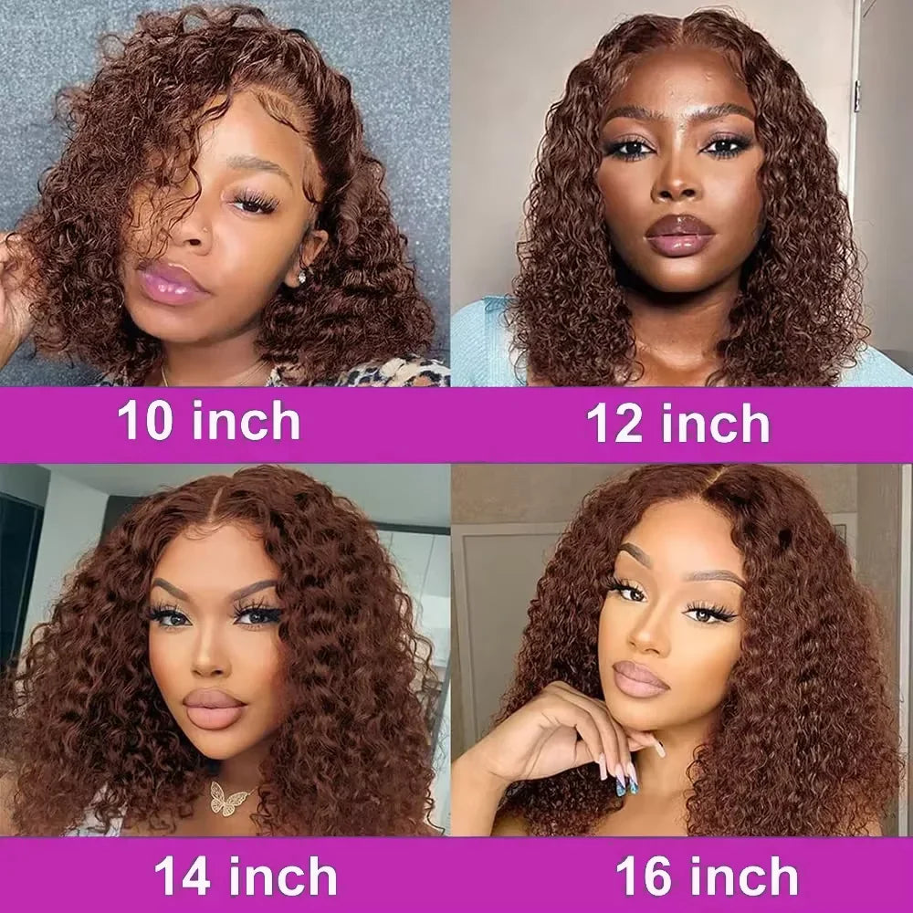 13x4 Lace Front Wigs For Black Women Brazilian Dark Brown Curly Bob Wig Short Deep Wave Human Hair Lace Frontal Wigs Colored Bob