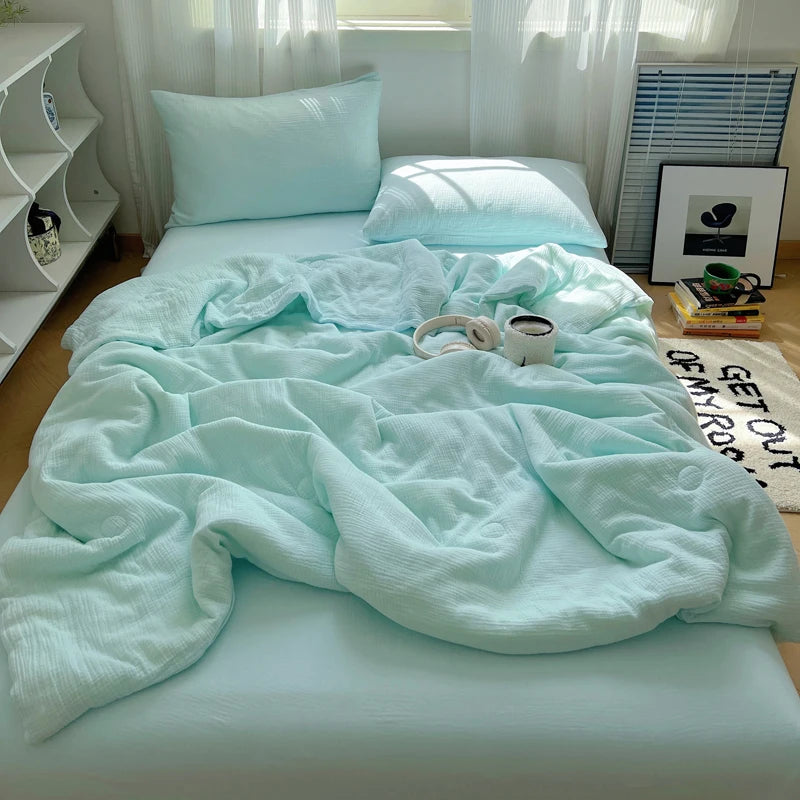 1pc Washed Cotton Duvet Queen/King  Air Condition Quilt for Summer Cooling Skin-Friendly Plain Summer Blanket Comfortable 이불 사계절