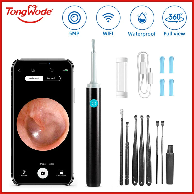Wireless Visual Ear Endoscope Camera Ear Cleaning Tools Spoon Safe Silicone Earpick 5MP Camera Ear Wax Remover Luminous Otoscope