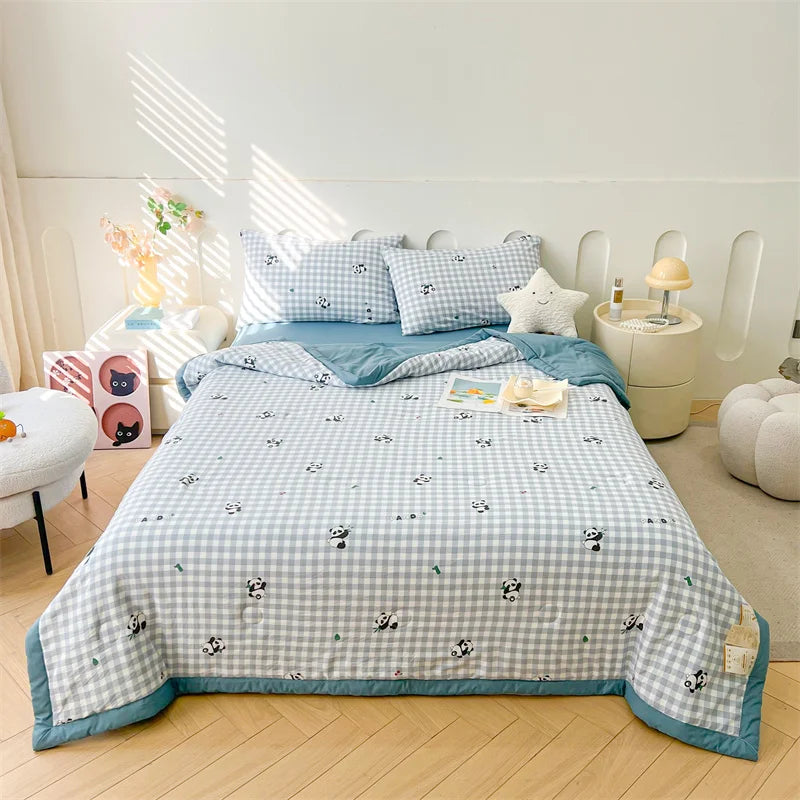 100% Cotton Inside and Outside Summer Quilt Lightweight Ultra Soft Thin Quilt Air Conditioning Quilts Pure Cotton Blanket Ins