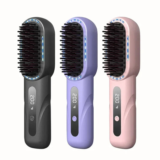 Wireless Straight Curling Hair Comb Heating Negative Ion Hair Straightener Rechargeable Anti-scalding Electric Hair Care Brushes