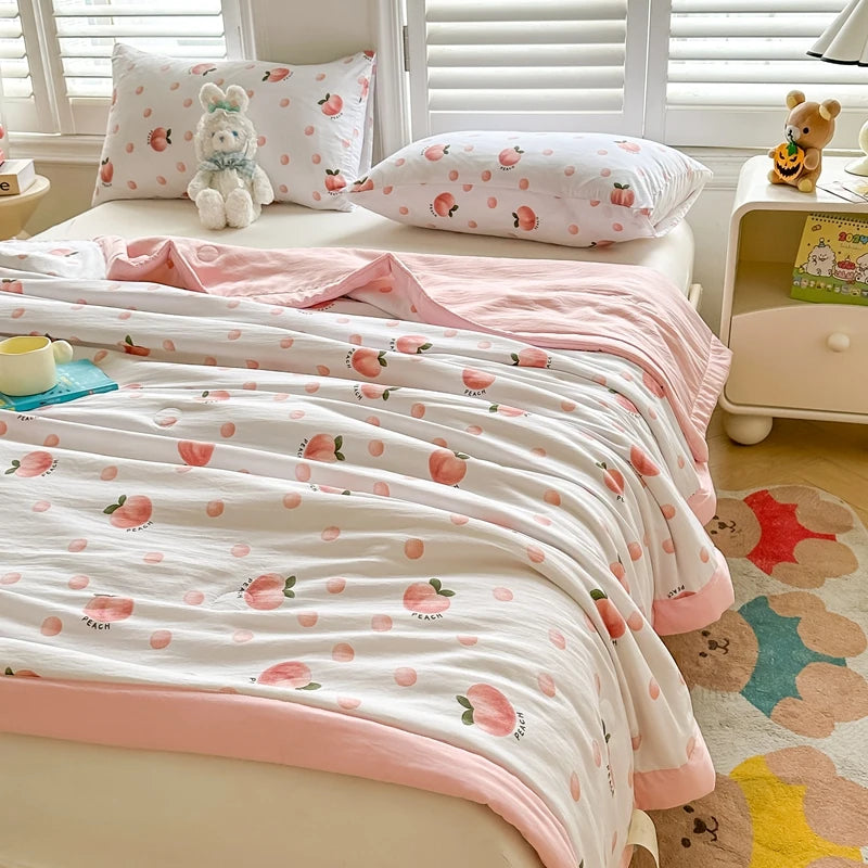 100% Cotton Summer Cool Quilt with Pure Cotton Filling Thin Air Conditioning Blanket Lightweight Breathable Quilts Printed Style
