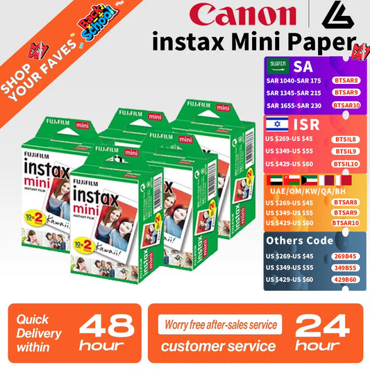 10/20/40/80/200 Sheets Fujifilm instax Mini 11 12  9 7+ 90 3 Inch White Edge Films For Instant Mini Camera 25 50s 90 Photo Paper