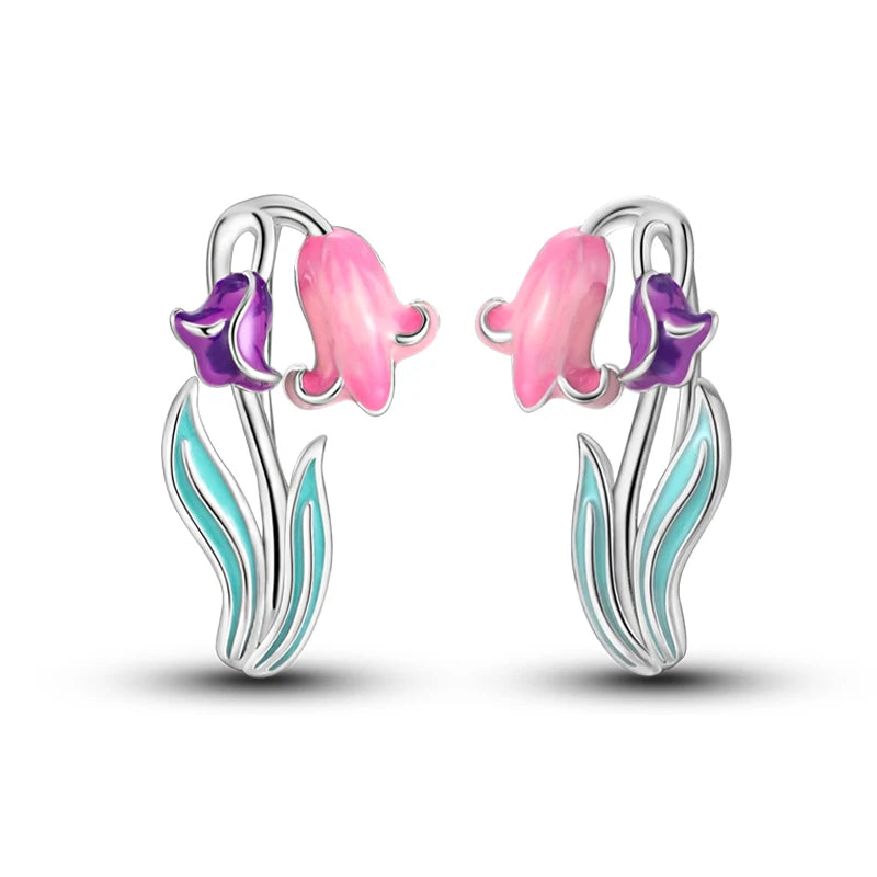 100% 925 Sterling Silver Colorful Butterfly Bee Ladybug Rainbow Flower Earrings For Women Fashion Birthday Party Jewelry Gifts