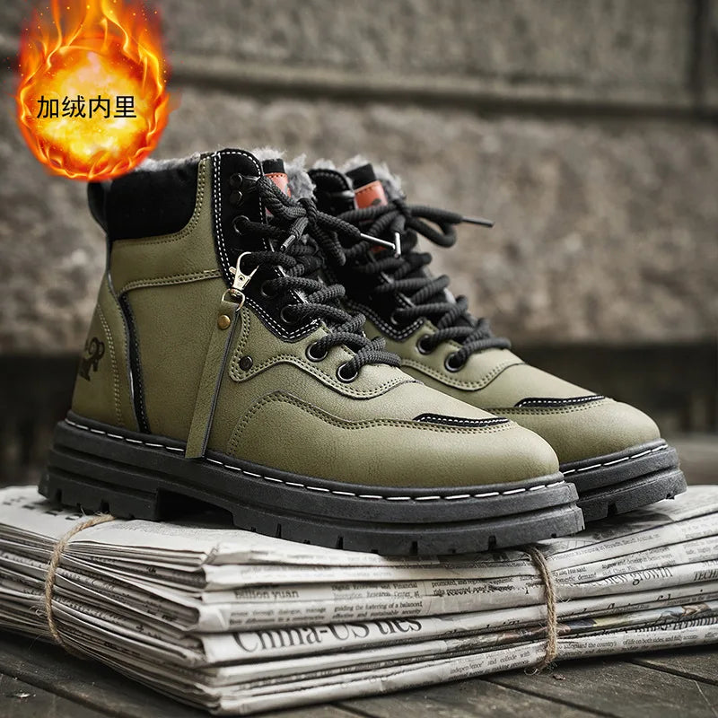 Winter Men's Boots Warm Plush Outdoor Cotton Shoes Black Size 48 Waterproof Lace Up Anti Slip Fashion Cold Resistant Men's Shoes