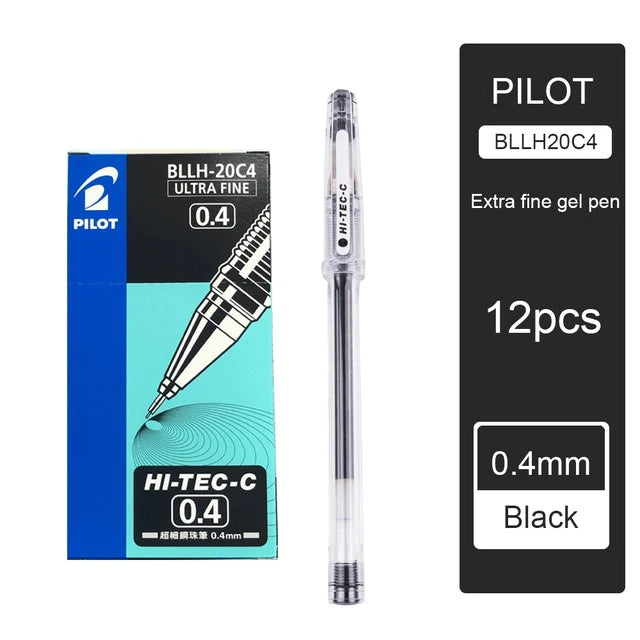 12pcs/Box Pilot HI-TEC Gel Pen Set 0.25/0.3/0.4/0.5mm Fine Point Ballpoint Pen Needle Neutral Gel Ink Black,Blue,Red BLLH-20C4