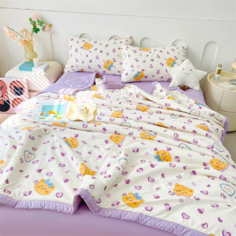 100% Cotton Summer Cool Quilt with Pure Cotton Filling Thin Air Conditioning Blanket Lightweight Breathable Quilts Printed Style