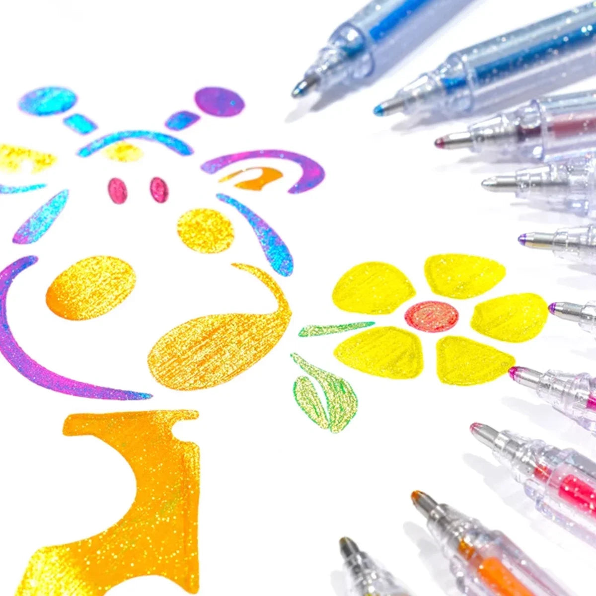12pcs Glitter Gel Pen Set with 12 color ink refill suitable for children adult coloring, journaling, art drawing, book doo