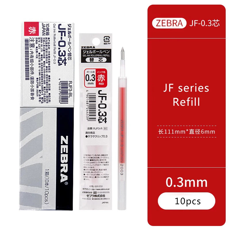 10pcs Japan ZEBRA Zebra Pen Refill JF-0.3/0.38/0.4/0.5/0.7mm JJ15 Press Neutral Pen Refill Black Blue Red School Stationery