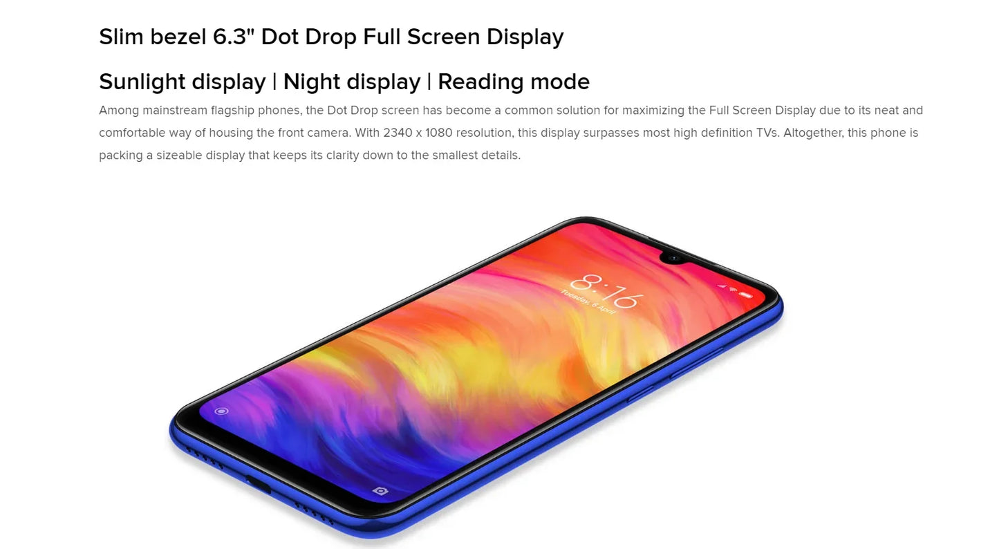 Xiaomi Redmi Note 7 PRO Original Smartphone 6GB 128GB Snapdragon 660AIE Android Mobile Phone 48.0MP+5.0MP Rear Camera cellphone