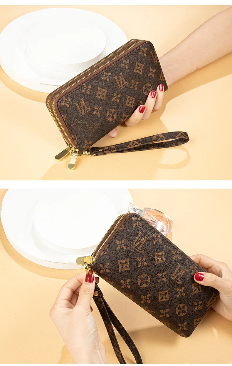 Women's Long Wallet 2022 New European American Fashion Printed Large Capacity Double Zip Handbag Old Flower Mobile Phone Bag