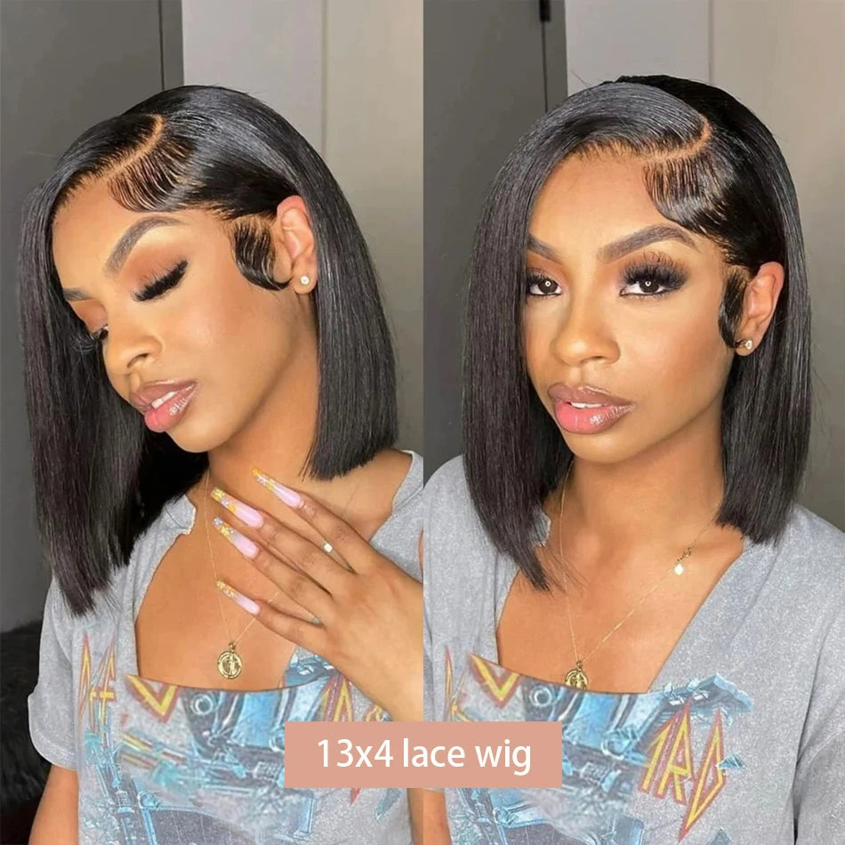 13x4 Bone Straight Bob Wig 4x4 Transparent Lace Front Wigs For Women Short Bob Wig Lace Frontal Wig 100% Human Hair 12 14 Inch