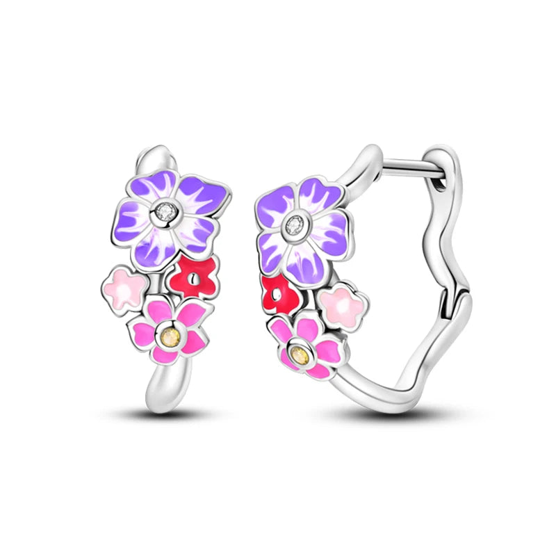 100% 925 Sterling Silver Colorful Butterfly Bee Ladybug Rainbow Flower Earrings For Women Fashion Birthday Party Jewelry Gifts