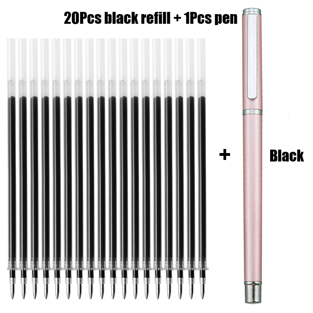 1+20Pcs Metal Gel Ink Sign Pen Rotating 0.5MM Black Switzerland Refill Business Signing School Office Stationery Ballpen