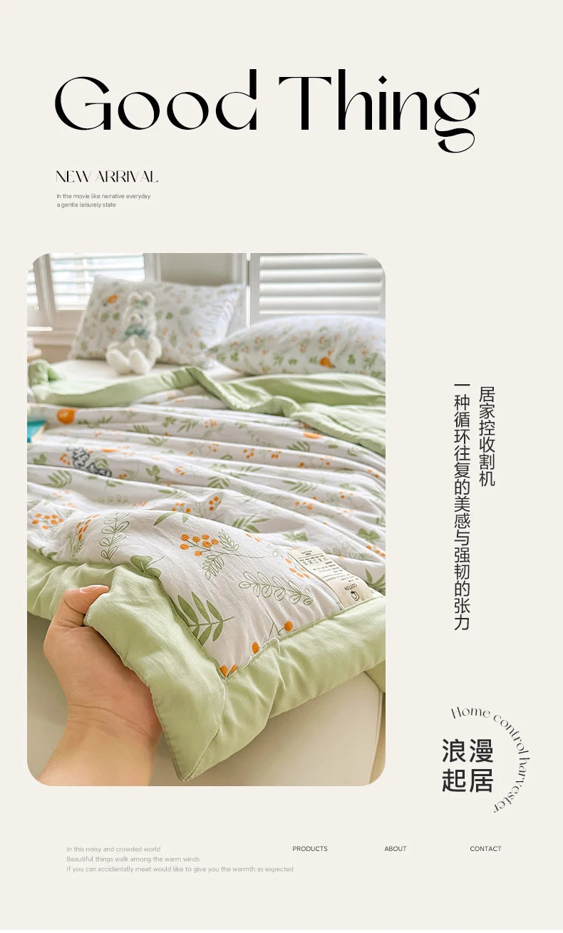 100% Cotton Summer Cool Quilt with Pure Cotton Filling Thin Air Conditioning Blanket Lightweight Breathable Quilts Printed Style