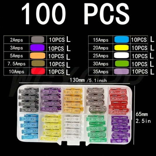 "Universal Fit" 140-Piece Automotive Fuse Kit With Clip - Assorted Sizes 2A To 40A, Aluminum Alloy, For Cars & Trucks