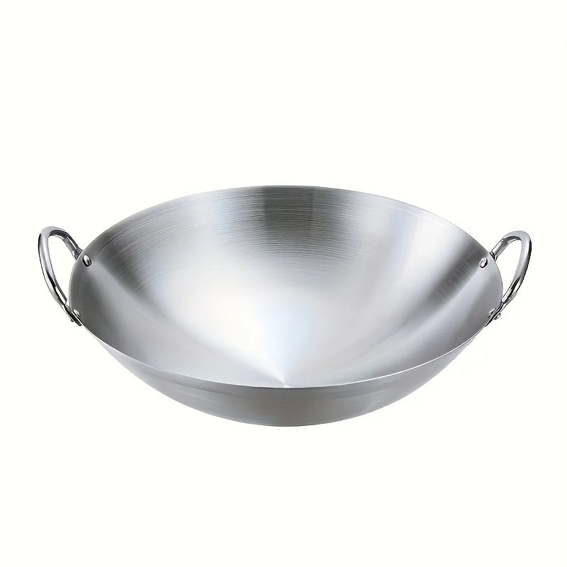 1pc Large Stainless Steel Wok, Uncoated Thick High-Quality Durable Chef'S Pan with Dual Handles, Easy to Clean for Commercial