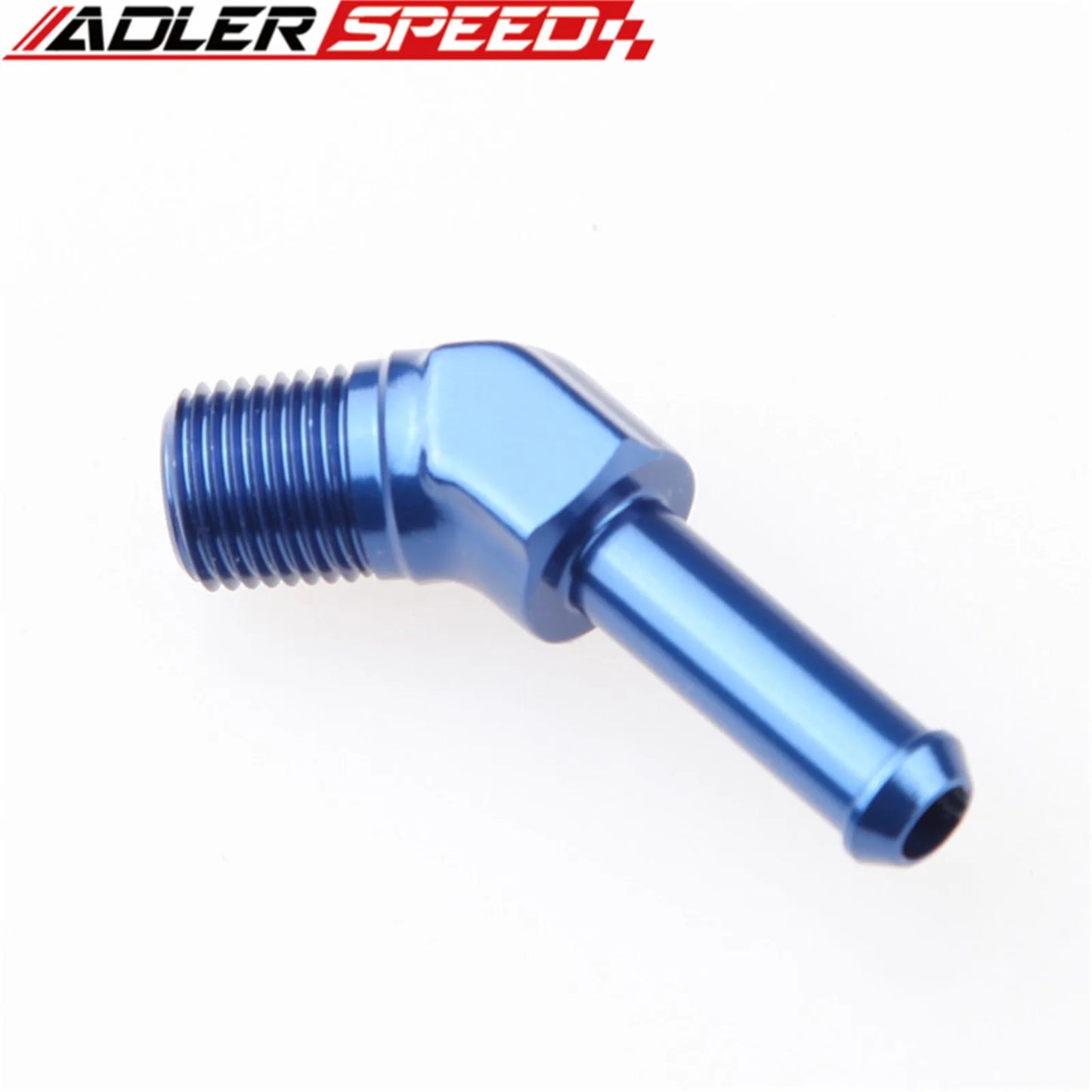(1/8" NPT To 1/4") (1/4" NPT To 3/8" )(1/8" NPT To 3/16")  Hose Barb 45 Deg Fitting Adapter Aluminum