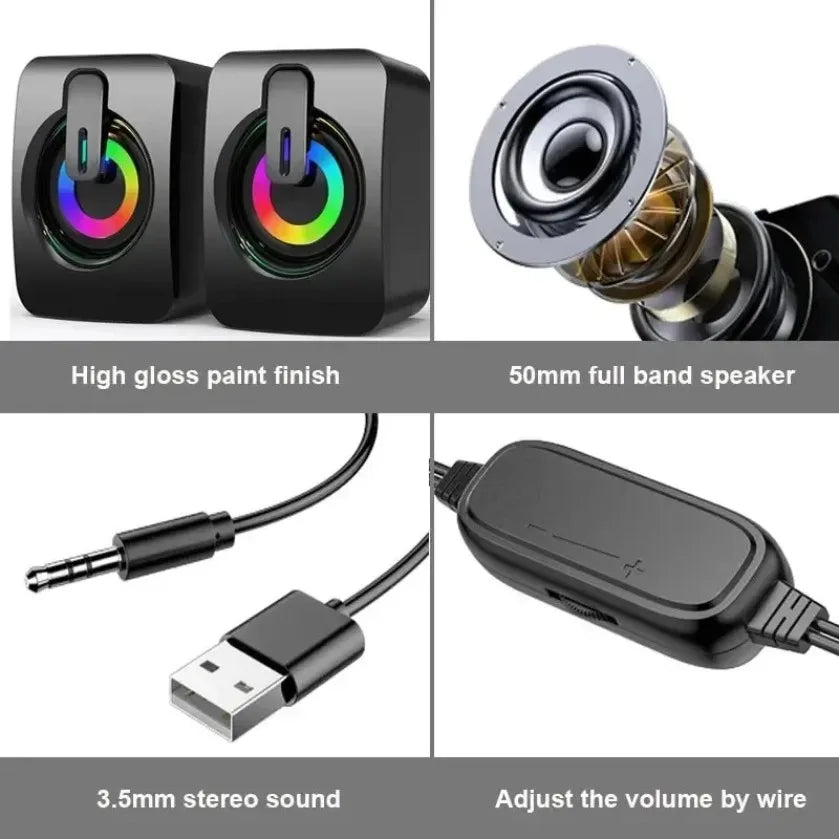 XIKCU Home Camping Computer Speakers PC Sound Box HIFI Stereo Microphone Wired Caixa De Som with LED Light For Desktop Computer