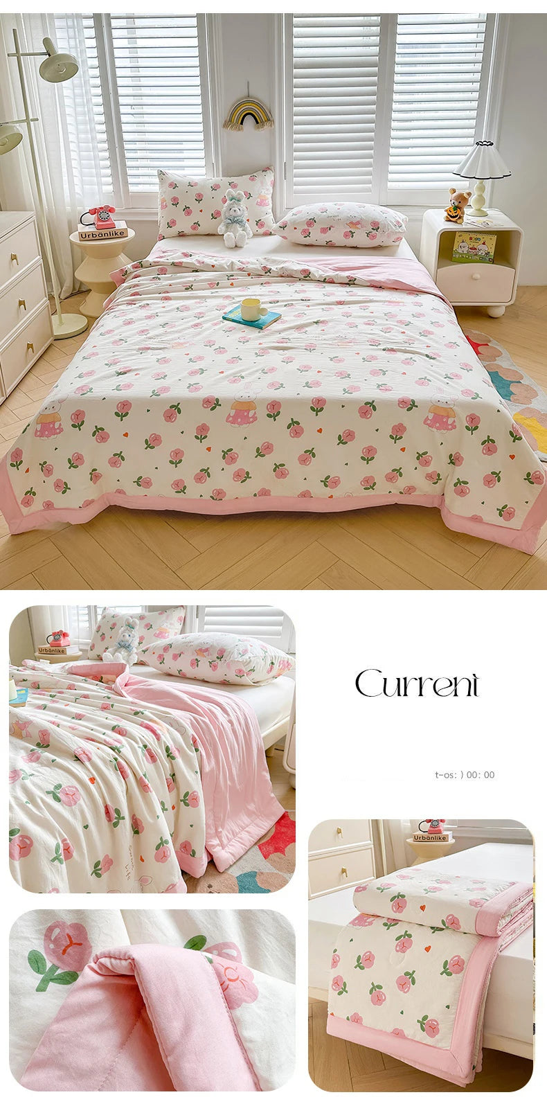 100% Cotton Summer Cool Quilt with Pure Cotton Filling Thin Air Conditioning Blanket Lightweight Breathable Quilts Printed Style