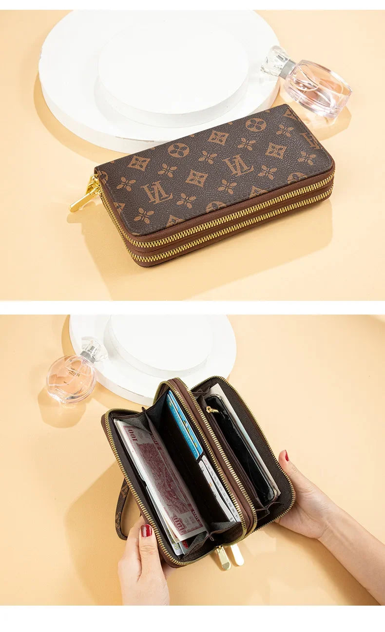 Women's Long Wallet 2022 New European American Fashion Printed Large Capacity Double Zip Handbag Old Flower Mobile Phone Bag