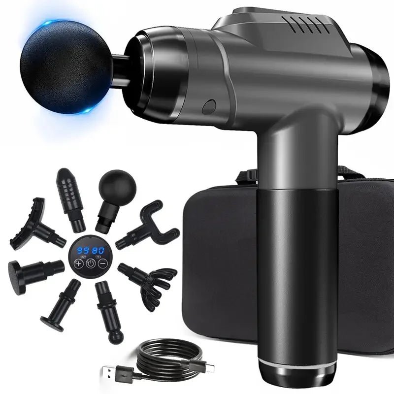 1200-9800 rpm High-Power Deep Muscle Massage Gun Electric Massager with 8 Heads For Body Neck Back Leg Fitness Tool 30 Levels