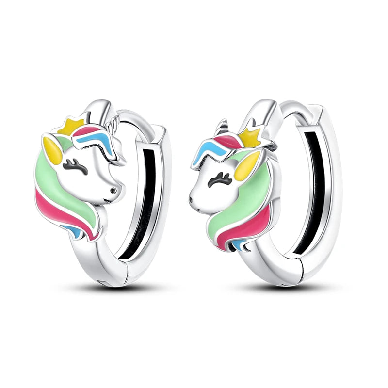 100% 925 Sterling Silver Colorful Butterfly Bee Ladybug Rainbow Flower Earrings For Women Fashion Birthday Party Jewelry Gifts