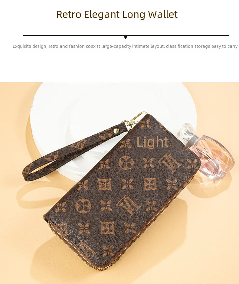 Women's Long Wallet 2022 New European American Fashion Printed Large Capacity Double Zip Handbag Old Flower Mobile Phone Bag