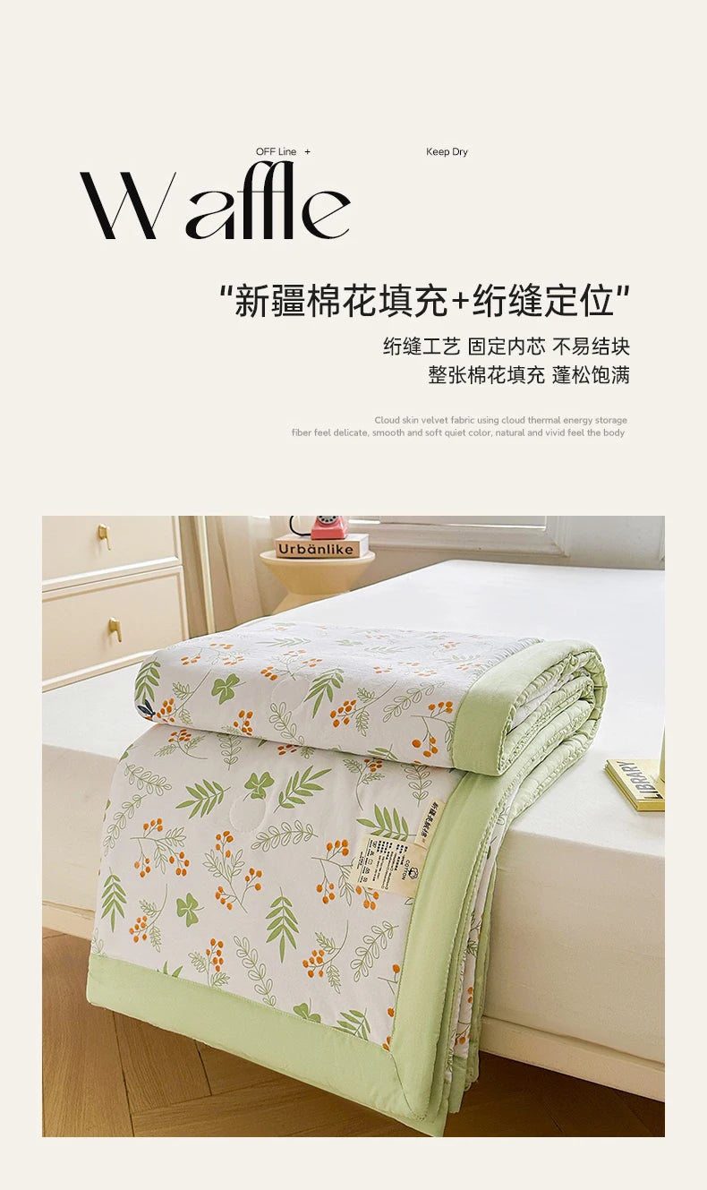 100% Cotton Summer Cool Quilt with Pure Cotton Filling Thin Air Conditioning Blanket Lightweight Breathable Quilts Printed Style