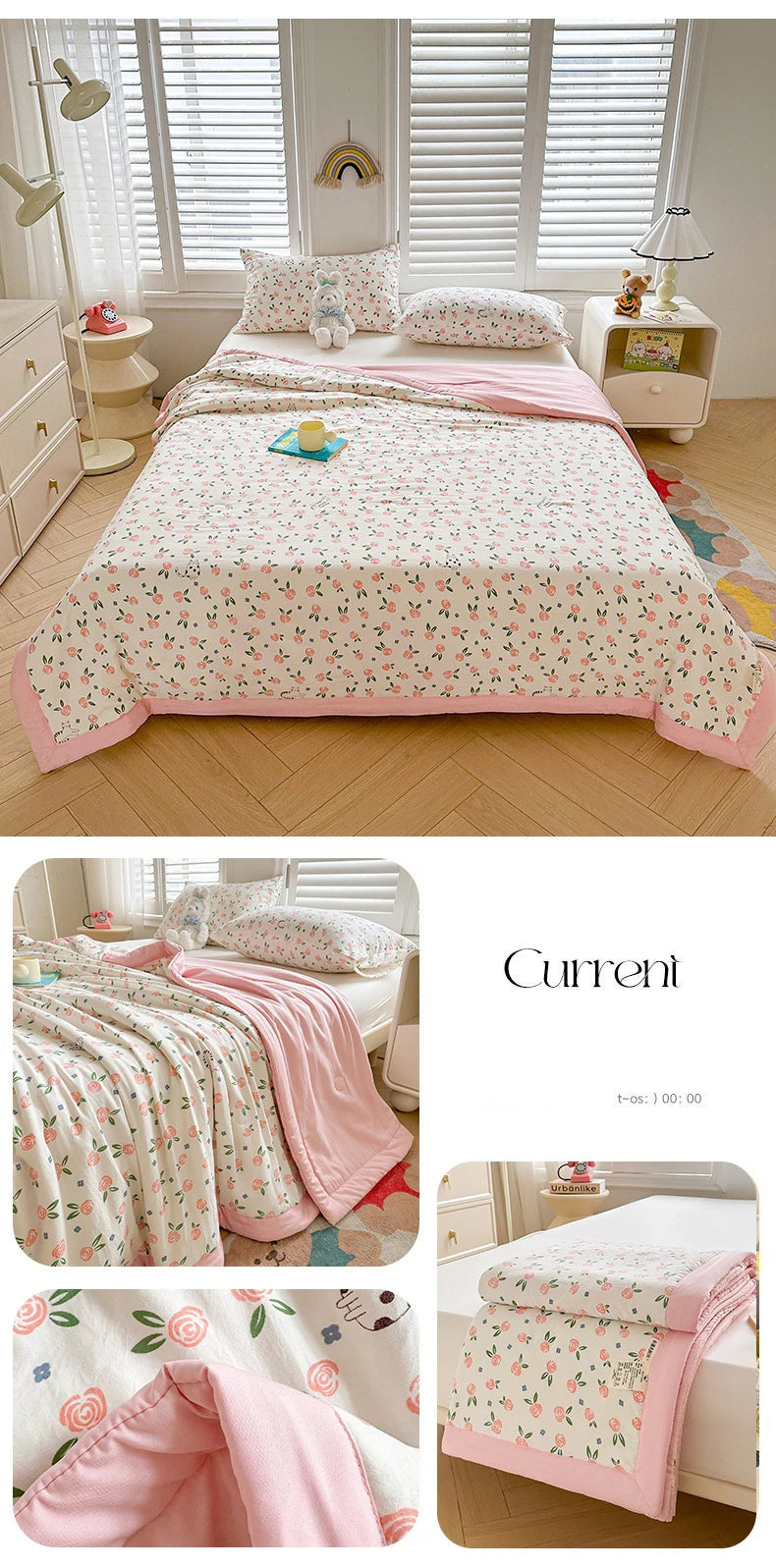 100% Cotton Summer Cool Quilt with Pure Cotton Filling Thin Air Conditioning Blanket Lightweight Breathable Quilts Printed Style